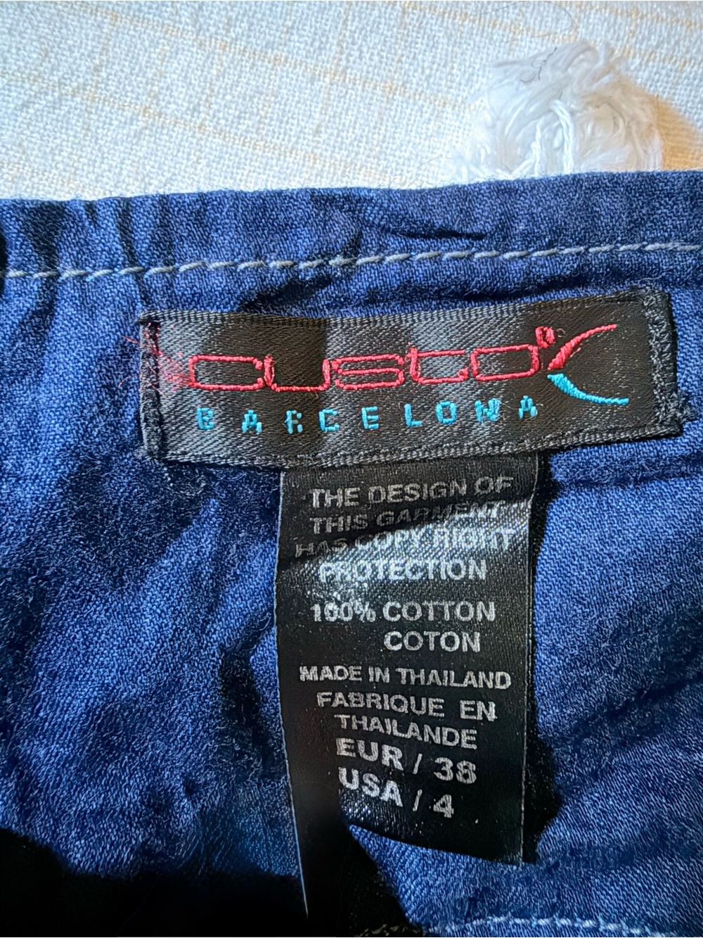 Size 4 /38 Custo Barcelona Blue, Teal and Olive Patchwork A-Line Skirt with Belt - Picture 7 of 7